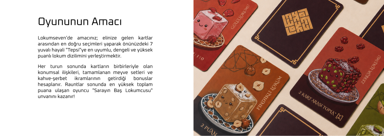 Lokumseven cards arranged on a table